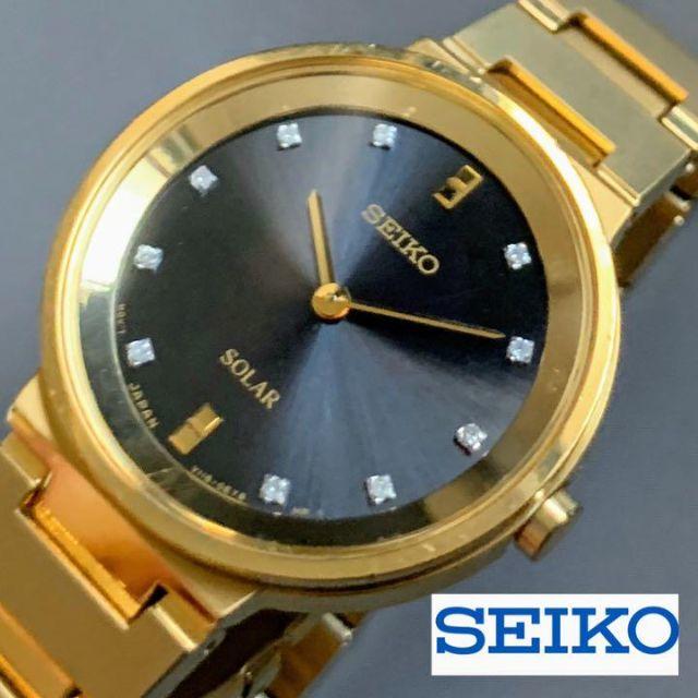 SEIKO(セイコー)の【展示品】SEIKO ダイヤ付★黒とイエローゴールド ソーラー セイコー レディースのファッション小物(腕時計)の商品写真
