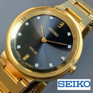 セイコー(SEIKO)の【展示品】SEIKO ダイヤ付★黒とイエローゴールド ソーラー セイコー(腕時計)