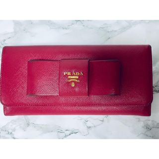 プラダ(PRADA)のPRADA サフィアーノ　レザー　長財布　リボンモチーフ　ピンク(財布)