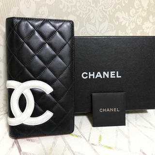 シャネル(CHANEL)のCHANEL カンボンライン　二つ折り長財布　（黒×白）(財布)