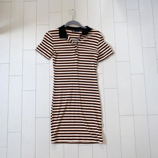 ザラ(ZARA)の〈ほぼ新品〉 ZARA ボーダー柄ワンピース　ポロシャツ　Tシャツワンピ　半袖(ミニワンピース)