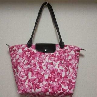 Longchamp ロンシャン トートバッグ サイズ M ピンク花柄 肩掛けタイプ ...