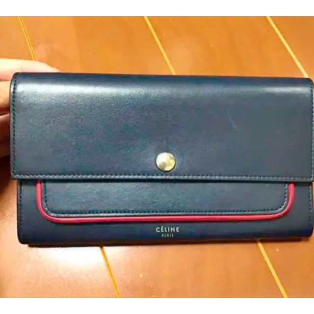 セリーヌ CELINE 二つ折り長財布 レザー ネイビー 赤 最終値下げスレキズクスミコバ