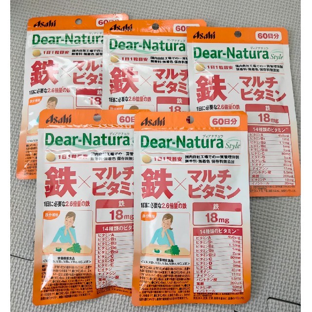 アサヒ(アサヒ)のディアナチュラ 鉄×マルチビタミン 5袋 60日分 食品/飲料/酒の健康食品(ビタミン)の商品写真