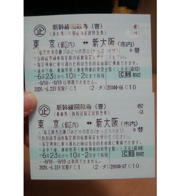 最終決算 東京-新大阪往復 新幹線指定席チケット - 鉄道乗車券 