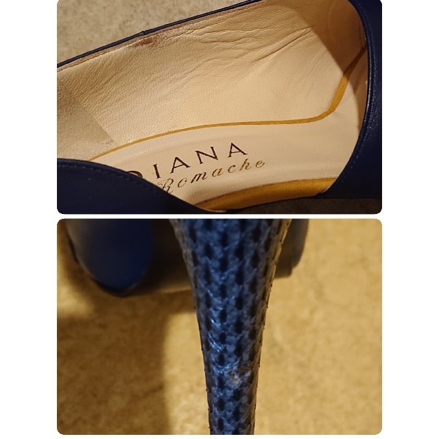DIANA(ダイアナ)のDIANAダイアナ牛革&パイソン ネイビー×イエローオープントゥパンプス レディースの靴/シューズ(ハイヒール/パンプス)の商品写真