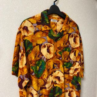 90s  総柄シャツ　花柄　フルーツ　個性派　古着(シャツ/ブラウス(半袖/袖なし))