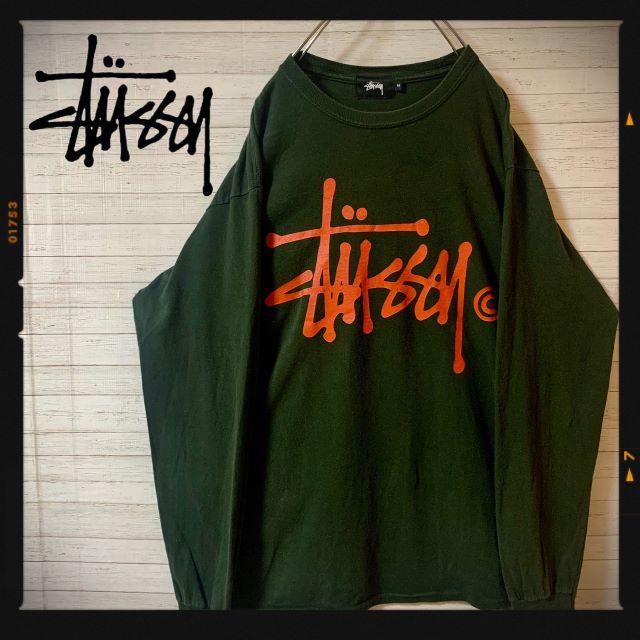 ステューシー　stussy　デカロゴ　90s　ヴィンテージTシャツ　カーキ　M