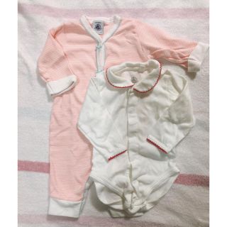 プチバトー(PETIT BATEAU)のプチバトーボーダーカバーオール60cm(ロンパースおまけ付き)(カバーオール)