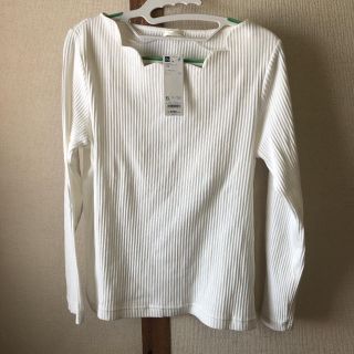 ジーユー(GU)のスカラップネックT GU XL ホワイト　ジーユー(カットソー(長袖/七分))