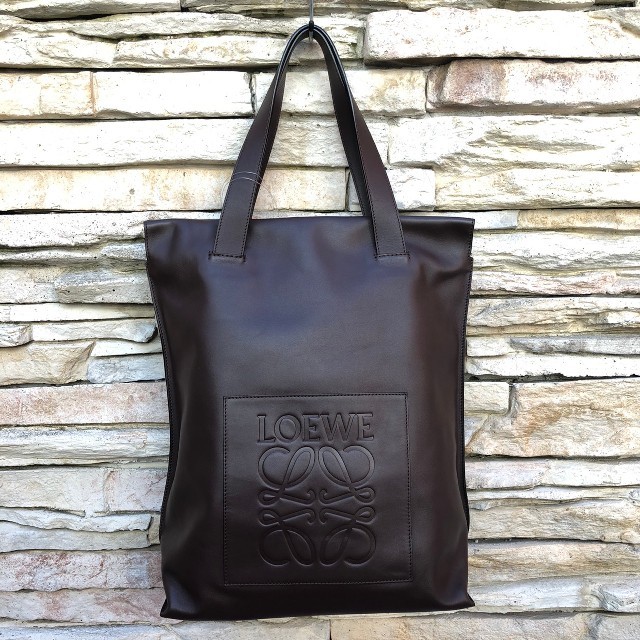 LOEWE ロエベ レザー ショッパーバッグ アナグラム ブラウン-