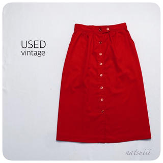 グリモワール(Grimoire)のUSED vintage . フロントボタン 赤 ミディ スカート(ひざ丈スカート)