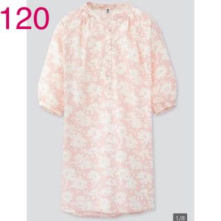 ユニクロ(UNIQLO)のユニクロ GIRLS Joy of print ワンピース 120 ピンク七分袖(ワンピース)