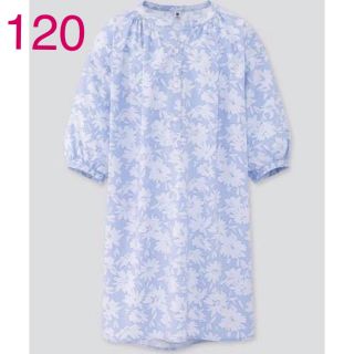 ユニクロ(UNIQLO)のユニクロ GIRLS Joy of print ワンピース 120 ブルー七分袖(ワンピース)