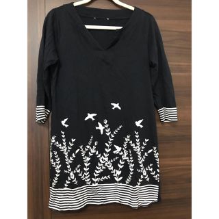 ローラアシュレイ(LAURA ASHLEY)のローラアシュレイ　長袖Tシャツ　L チェニック　濃紺(Tシャツ(長袖/七分))