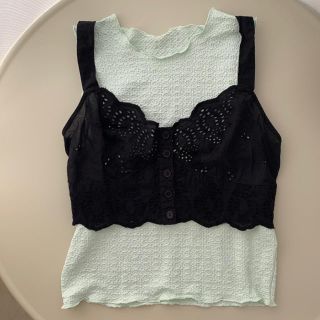 トップショップ(TOPSHOP)のTOPSHOP ミントグリーンノースリーブ&レースブラトップ セット(タンクトップ)