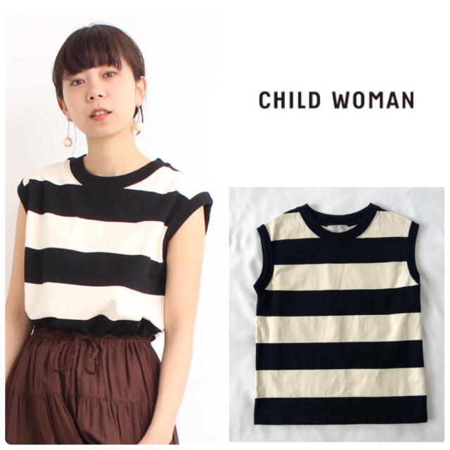 CHILD WOMAN(チャイルドウーマン)のチャイルドウーマン　ノースリーブ プルオーバー　Tシャツ　ボーダー レディースのトップス(Tシャツ(半袖/袖なし))の商品写真