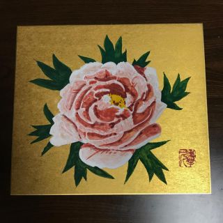 日本画　牡丹の花　岩絵具　色紙(絵画/タペストリー)