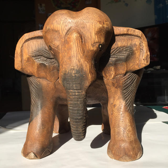 象さん 木彫り 置物 アンティーク 椅子 イス 木製 象