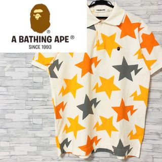 アベイシングエイプ(A BATHING APE)の【美品】A BATHING APE   スター　総柄　ポロシャツ　刺繍ロゴ(ポロシャツ)