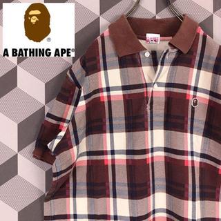 アベイシングエイプ(A BATHING APE)の【A bathing ape】Bape サイズM チェック ポロシャツ ブラウン(ポロシャツ)