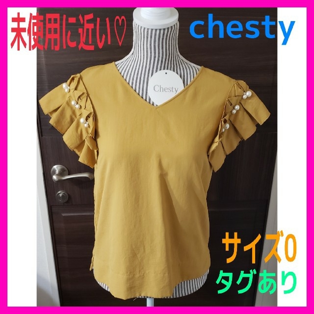 Chesty(チェスティ)の未使用に近い♡チェスティ 0 パール 半袖 フリル トップス タグあり レディースのトップス(カットソー(半袖/袖なし))の商品写真