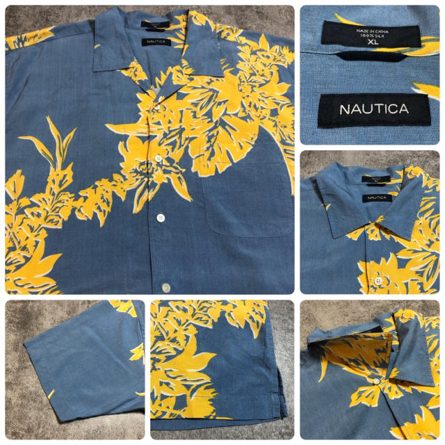 【激レア】ノーティカ☆ビッグボタニカル柄オープンカラーシルクアロハシャツ