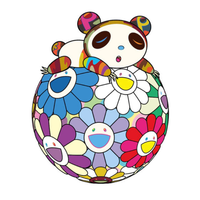 版画 村上隆 お花の玉の上にて、パンダの子供がすやすや。寝ています。 エンタメ/ホビーの美術品/アンティーク(版画)の商品写真