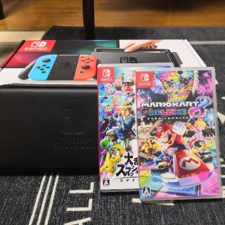 ニンテンドースイッチ(Nintendo Switch)のニンテンドーSwitch　本体+ソフト2本セット　中古(家庭用ゲーム機本体)