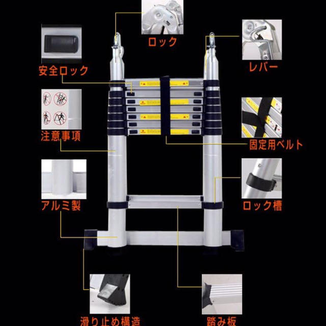 新 伸縮脚立とハシゴ両用 脚立最長1.9M 伸縮ハシゴ最長3.8m 耐荷重150kg