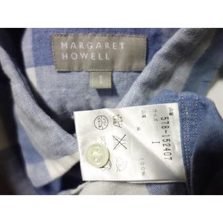 2014 美品マーガレットハウエル☆ラージチェック リネンシャツ 1 ブルー