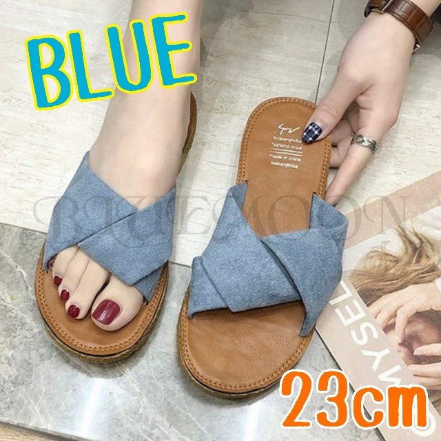 サンダル 23cm カジュアル ペタンコ ブルー BLUE ビーチサンダル レディースの靴/シューズ(サンダル)の商品写真