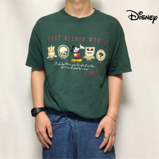 ディズニー(Disney)のディズニー　Tシャツ　ミッキー刺繍　ヴィンテージ  メンズ　グリーン 90'(Tシャツ/カットソー(半袖/袖なし))