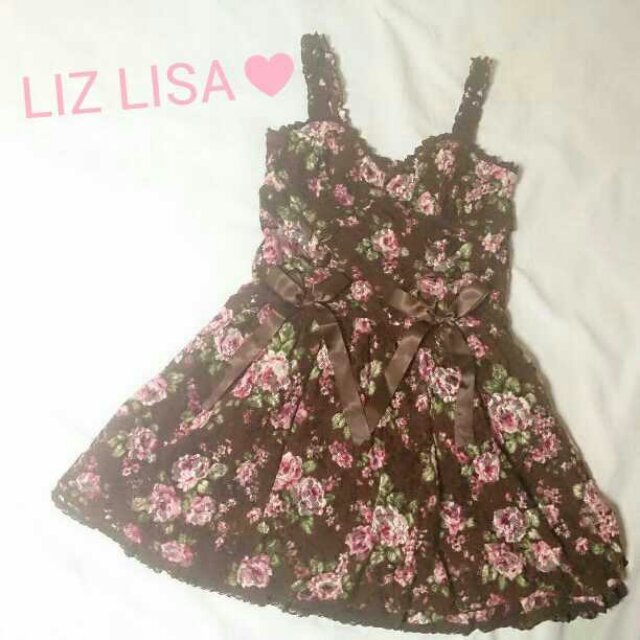 LIZ LISA(リズリサ)の♥リズリサ♥編み上げリボン花柄パワネOP レディースのワンピース(ミニワンピース)の商品写真