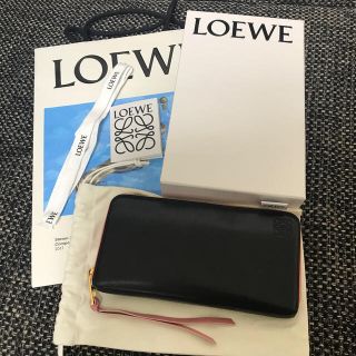 ロエベ(LOEWE)のロエベ　ラウンドファスナー　長財布　黒/ピンク　バイカラー(財布)