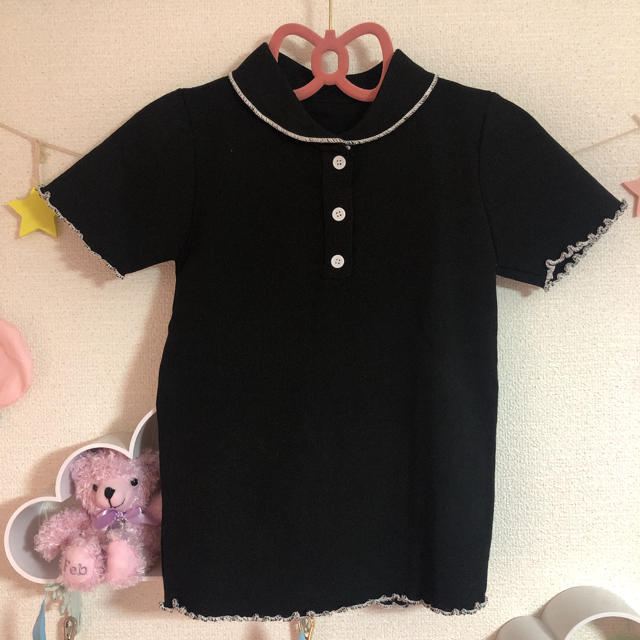 catty kitten 70's polo shirt ブラック レディースのトップス(ポロシャツ)の商品写真