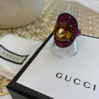 グッチ(Gucci)のGUCCI グッチ 指輪 ラインストーン ピンク スタッズ 箱付き 未使用(リング(指輪))