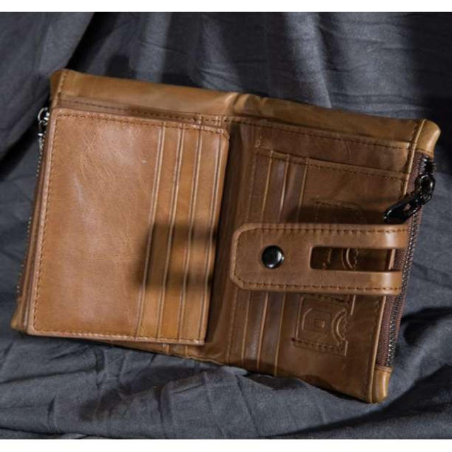 本革二つ折り財布【ブラウン】ビンテージ メンズのファッション小物(折り財布)の商品写真
