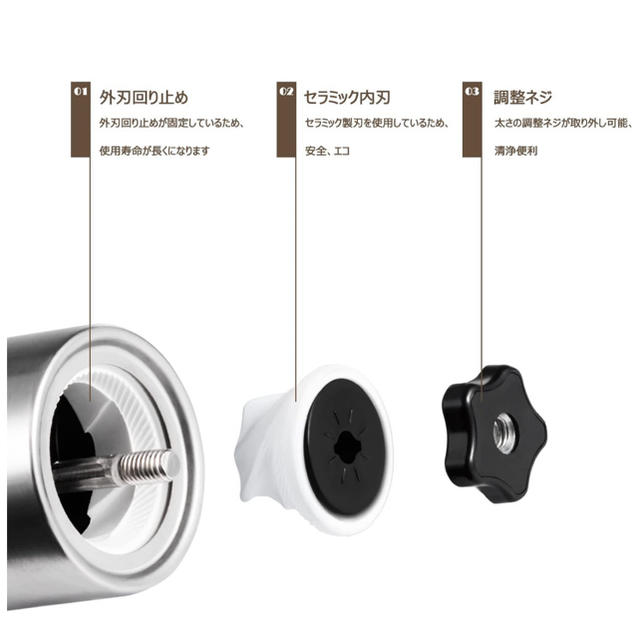 microrange コーヒーミル セラミック 手挽き ブラシ付き ステンレス スマホ/家電/カメラの調理家電(コーヒーメーカー)の商品写真