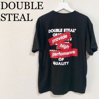 ダブルスティール(DOUBLE STEAL)の★美品★ダブルスティール Tシャツ メンズL 黒 ビッグロゴ デカロゴ(Tシャツ/カットソー(半袖/袖なし))