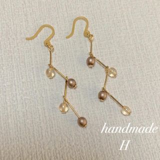 ジグザグ ピアス  樹脂フック＊シャンパンゴールド＆ブラウンゴールド  (ピアス)