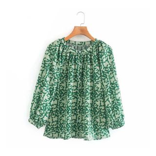 ザラ(ZARA)の1896＊S/S green リーフ柄 ブラウス(シャツ/ブラウス(長袖/七分))