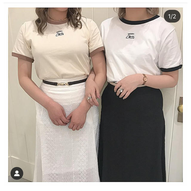 heather(ヘザー)のヘザー　heather スヌーピー　リンガー Tシャツ レディースのトップス(Tシャツ(半袖/袖なし))の商品写真