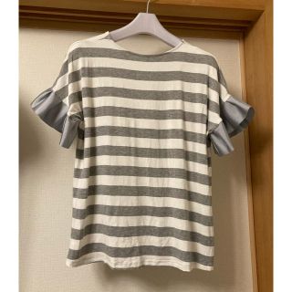 ボーダー　Tシャツ　カットソー　フリル　グレー×ホワイト　M（L）(Tシャツ/カットソー(半袖/袖なし))