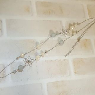 クチュールブローチ(Couture Brooch)のクチュールブローチ♡お花×パール×ライトブルー(ネックレス)