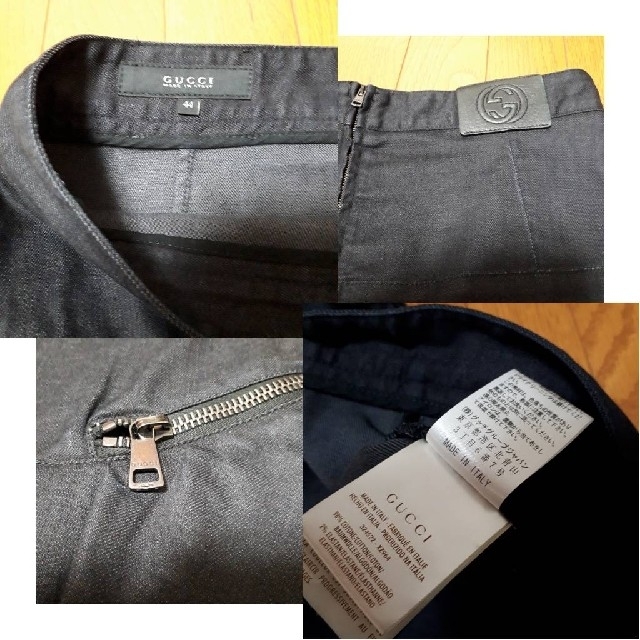 Gucci(グッチ)のGUCCI グッチ ロゴ デニムスカート フレア ブラック 大きめサイズ 44 レディースのスカート(ひざ丈スカート)の商品写真