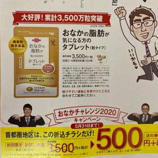 タイショウセイヤク(大正製薬)のおなかの脂肪が気になる方のタブレット　定価３５００円→５００円→申込み用紙1枚(ダイエット食品)