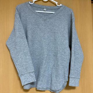 ユニクロ(UNIQLO)のUNIQLO ユニクロ ワッフルVネックT 9分袖 ワッフルT Sサイズ グレー(Tシャツ(長袖/七分))