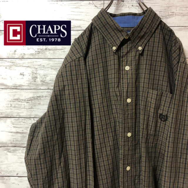 CHAPS オックスフォード シャツ ボタンダウン 刺繍ロゴ 長袖 チェック 綿