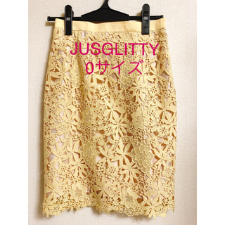ジャスグリッティー(JUSGLITTY)のジャスグリッティー  レースタイトスカート 黄色 0サイズ　(ひざ丈スカート)